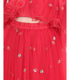 Sequin Net Lehenga with Ruffle Choli- Red