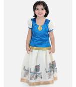 Girls Half Sleeve South Indian Printed Pavda Pattu Lehenga- Blue