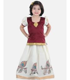 Girls Half Sleeve South Indian Printed Pavda Pattu Lehenga- Maroon