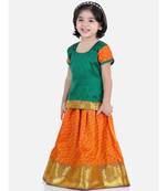 Girls Half Sleeve South Indian Pavda Pattu Lehenga- Green