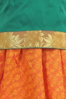 Girls Half Sleeve South Indian Pavda Pattu Lehenga- Green