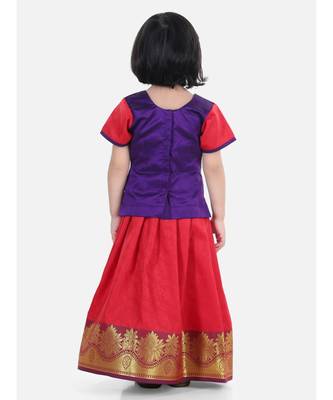 Girls Half Sleeve South Indian Pavda Pattu Lehenga- Purple 2