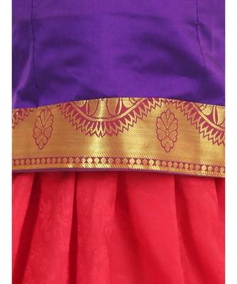 Girls Half Sleeve South Indian Pavda Pattu Lehenga- Purple 3