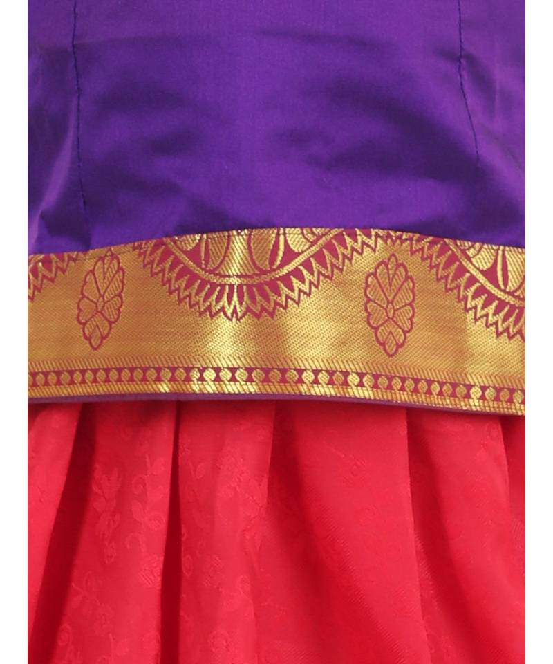 Girls Half Sleeve South Indian Pavda Pattu Lehenga- Purple