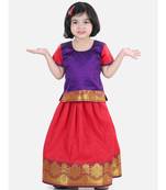 Girls Half Sleeve South Indian Pavda Pattu Lehenga- Purple