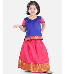 Girls Half Sleeve South Indian Pavda Pattu Lehenga- Blue