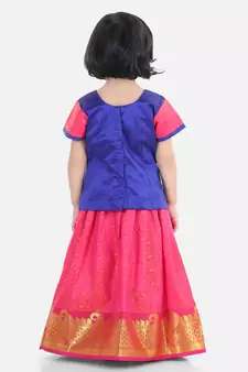 Girls Half Sleeve South Indian Pavda Pattu Lehenga- Blue