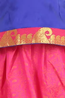 Girls Half Sleeve South Indian Pavda Pattu Lehenga- Blue