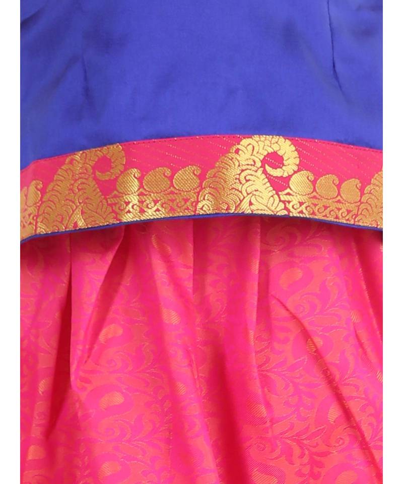 Girls Half Sleeve South Indian Pavda Pattu Lehenga- Blue