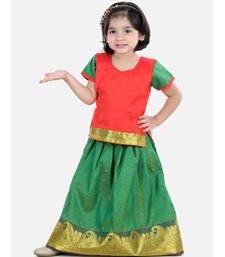 Girls Half Sleeve South Indian Pavda Pattu Lehenga- Red