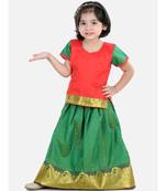 Girls Half Sleeve South Indian Pavda Pattu Lehenga- Red