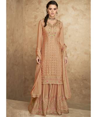 Peach Georgette Pakistani Salwar Kameez 1
