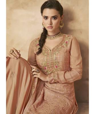 Peach Georgette Pakistani Salwar Kameez 4