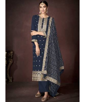 Navy Blue Georgette Party Wear Salwar Kameez 1