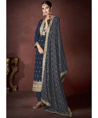 Navy Blue Georgette Party Wear Salwar Kameez 2