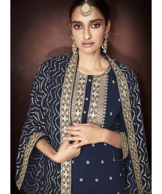 Navy Blue Georgette Party Wear Salwar Kameez 3