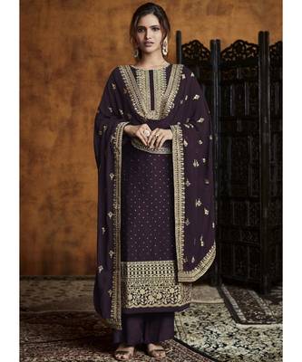 Wine Georgette Party Wear Salwar Kameez 1