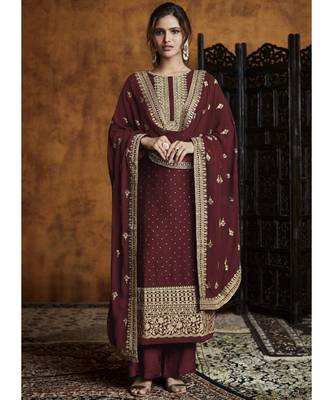 Maroon Georgette Party Wear Salwar Kameez 1