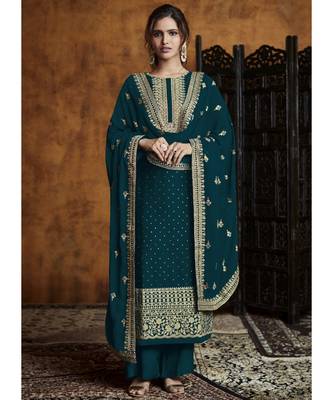 Teal Georgette Party Wear Salwar Kameez 1