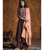 Brown Silk Blend Party Wear Salwar Kameez