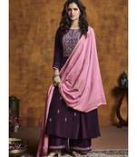 Wine Silk Blend Party Wear Salwar Kameez