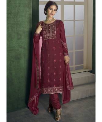 Maroon Georgette Party Wear Salwar Kameez 1