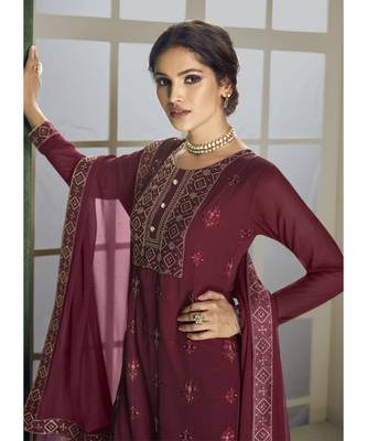 Maroon Georgette Party Wear Salwar Kameez 2