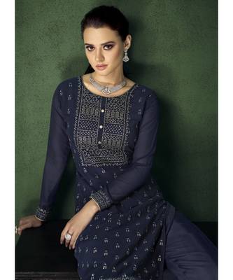 Navy Blue Georgette Party Wear Salwar Kameez 2