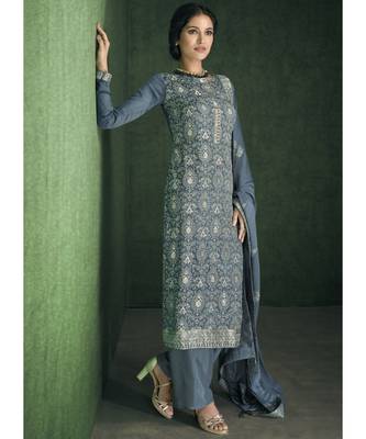 Grey Viscose Party Wear Salwar Kameez 1