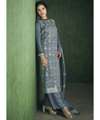 Grey Viscose Party Wear Salwar Kameez 2