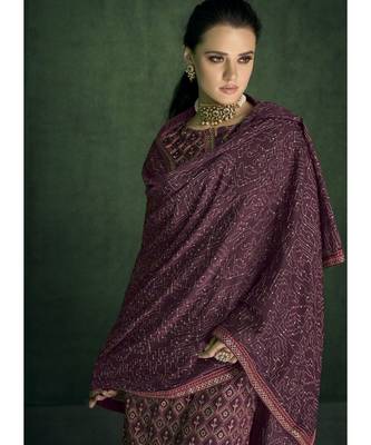 Dark Maroon Viscose Party Wear Salwar Kameez 4