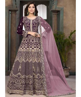 Wine Ethnic Embroidered Wedding Anarkali Suit 1