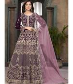 Wine Ethnic Embroidered Wedding Anarkali Suit