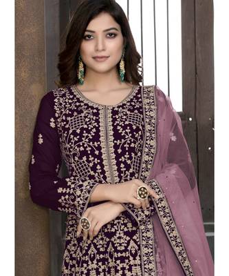 Wine Ethnic Embroidered Wedding Anarkali Suit 2