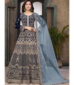 Navy Blue Ethnic Embroidered Wedding Anarkali Suit