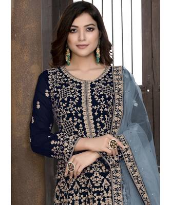 Navy Blue Ethnic Embroidered Wedding Anarkali Suit 2
