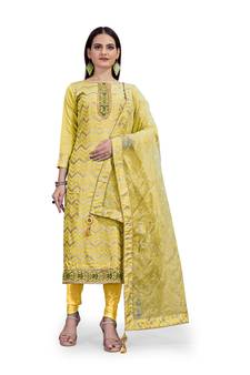Light-yellow woven chanderi salwar