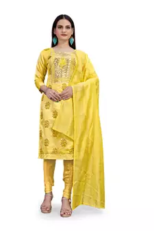 Yellow sequins chanderi salwar