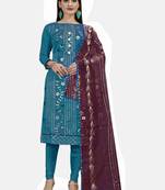 Blue embroidered chanderi salwar