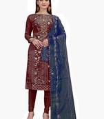 Maroon embroidered chanderi salwar