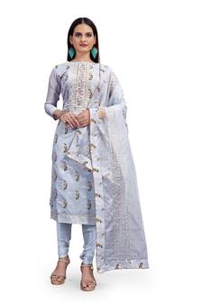 Grey foilage print chanderi salwar