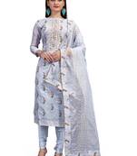 Grey foilage print chanderi salwar