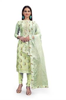 Light-green foilage print chanderi salwar