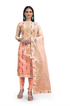 Peach foilage print chanderi salwar