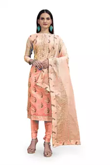 Peach foilage print chanderi salwar