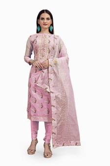 Pink foilage print chanderi salwar