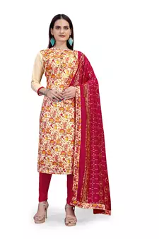 Beige printed chanderi salwar