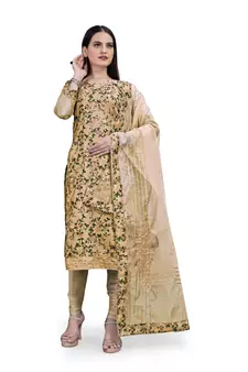 Beige printed chanderi salwar