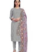 Grey embroidered chanderi salwar
