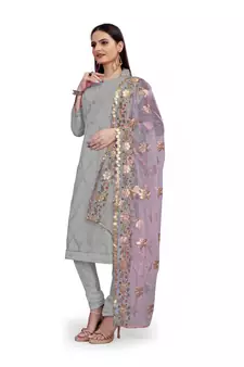 Grey embroidered chanderi salwar